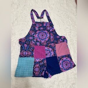 New 2xl purple unisex patchwork overalls shorts festival rave boho outfit raver